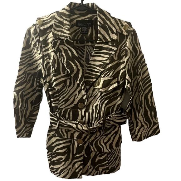 Robert Louis Animal Print Belted Blazer Jacket Sz S - Picture 1 of 5